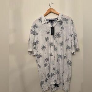 Tommy Hilfiger Men’s XXL White Polo with Gray Palm Print - Brand New